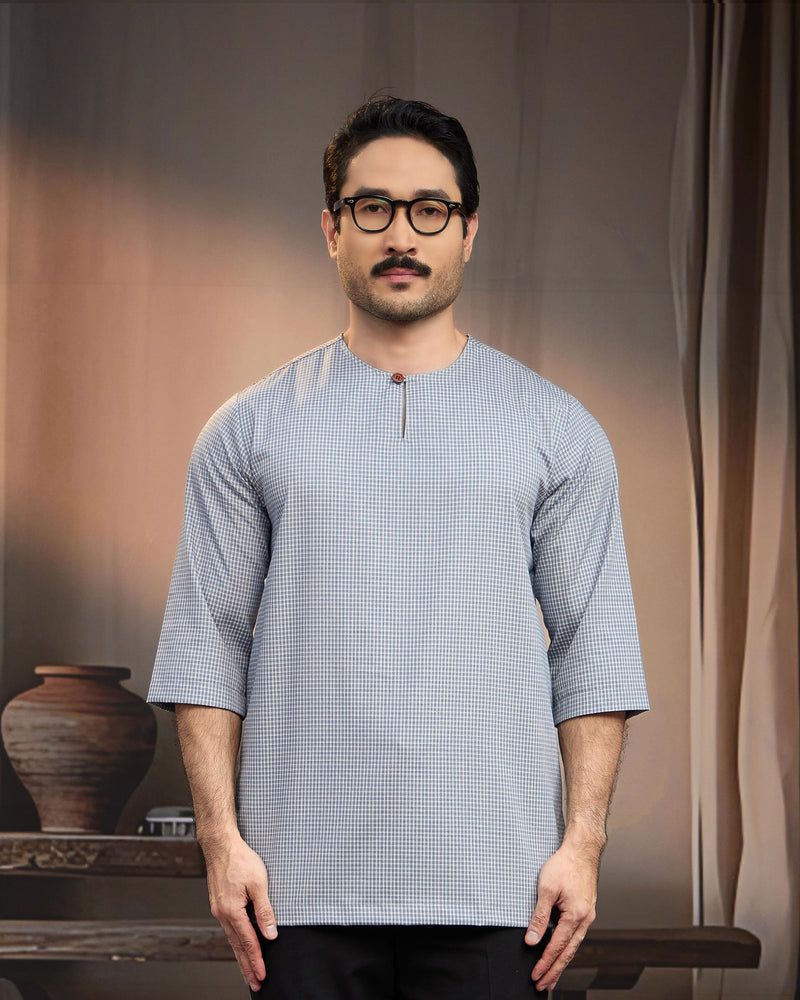 KURTA BAHARI (Checked) - SOFT BLUE