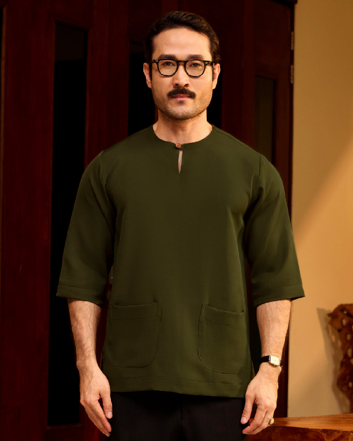 KURTA LAKSAMANA (PLAIN) FRONT POCKET - OLIVE GREEN
