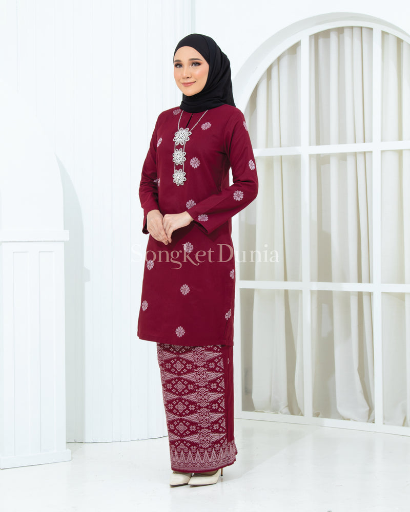 MAROON - SILVER | Kurung Layla - Moden