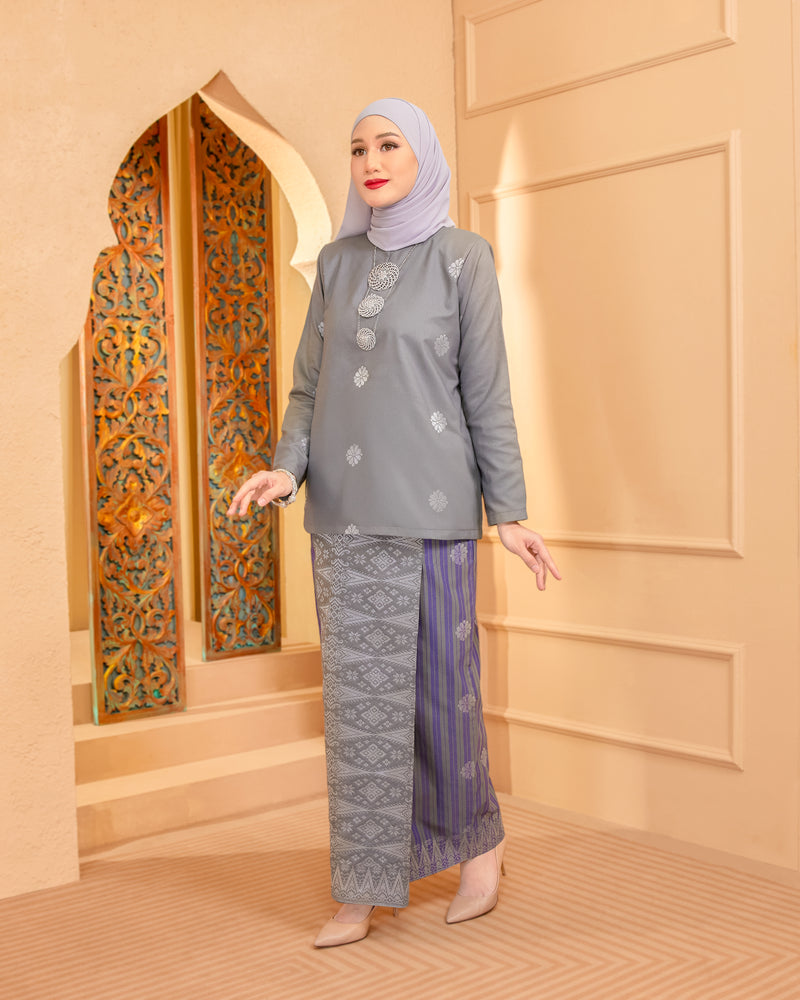 KURUNG MAHSURI (KEDAH) - Songket Jalur | Grey-Navy Blue