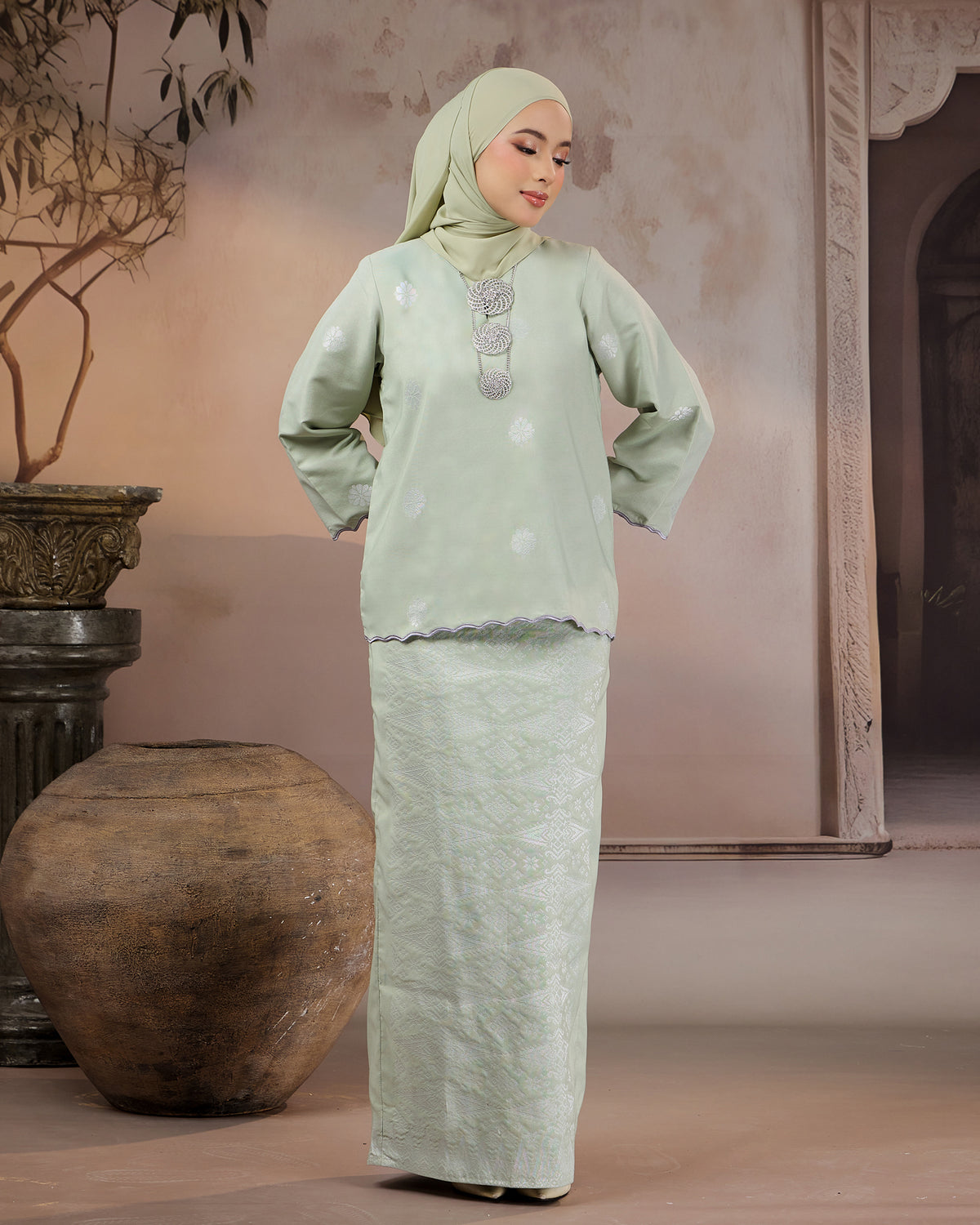 KURUNG RATNA (KEDAH SULAM) | SAGE GREEN - SILVER