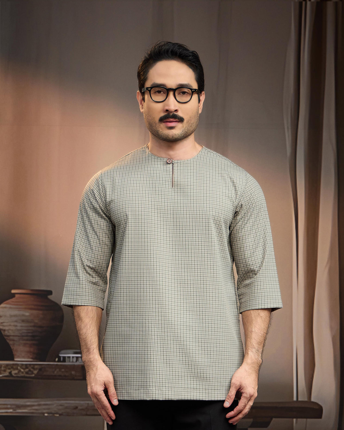 KURTA BAHARI (Checked) - OLIVE