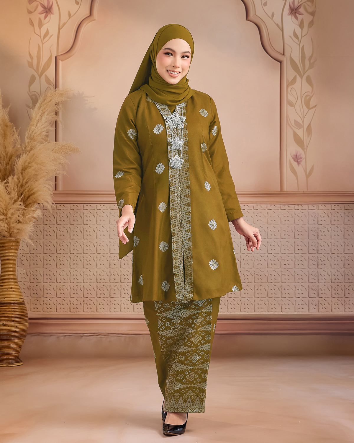 KURUNG ANGGUN (KEBAYA) | OLIVE - SILVER