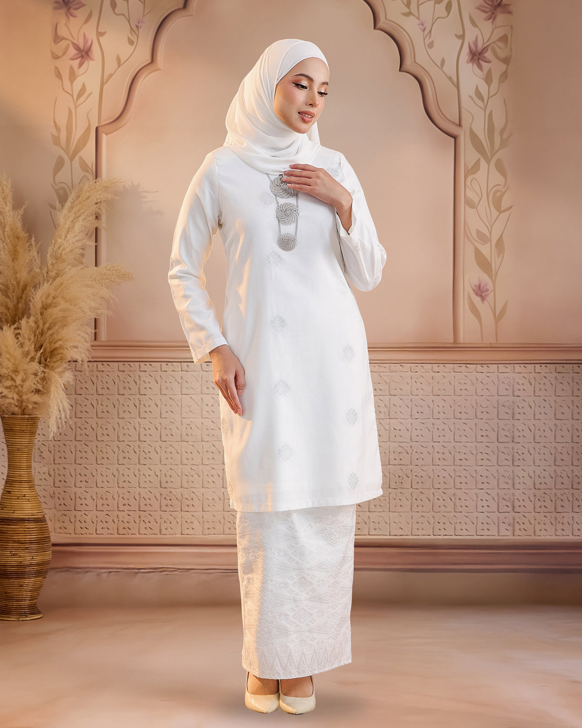 KURUNG LAYLA (MODEN) | OFF WHITE - SILVER