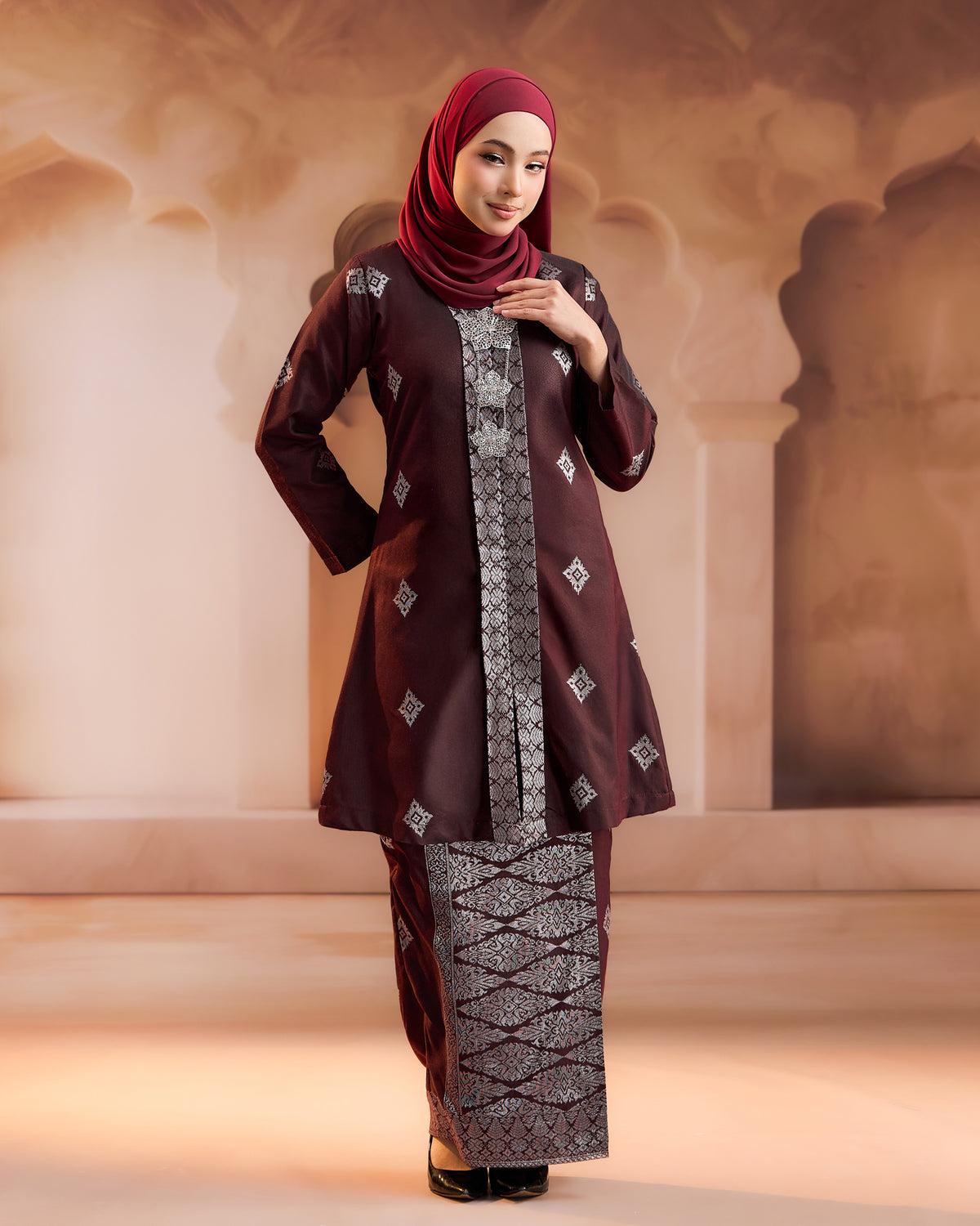 KURUNG NILAMSARI (KEBAYA) RTW | BURGUNDY SILVER