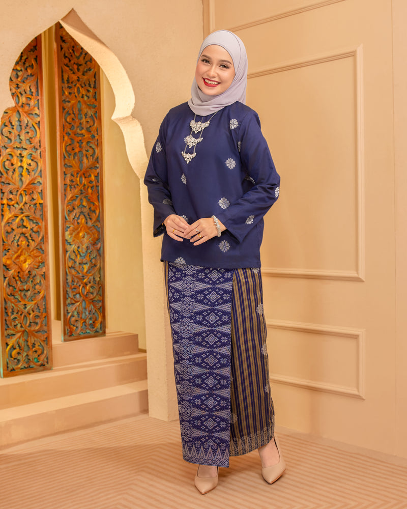 KURUNG MAHSURI (KEDAH) - Songket Jalur | Navy Blue-Champagne