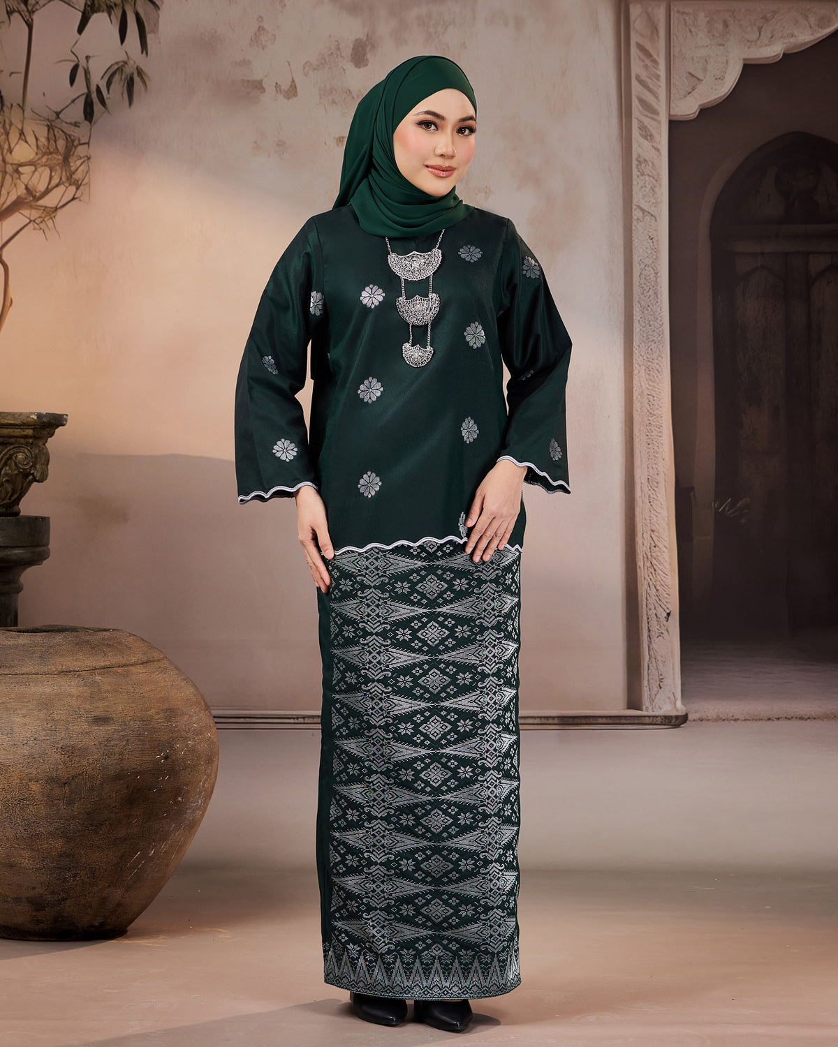 KURUNG RATNA (KEDAH SULAM) | DARK EMERALD GREEN - SILVER