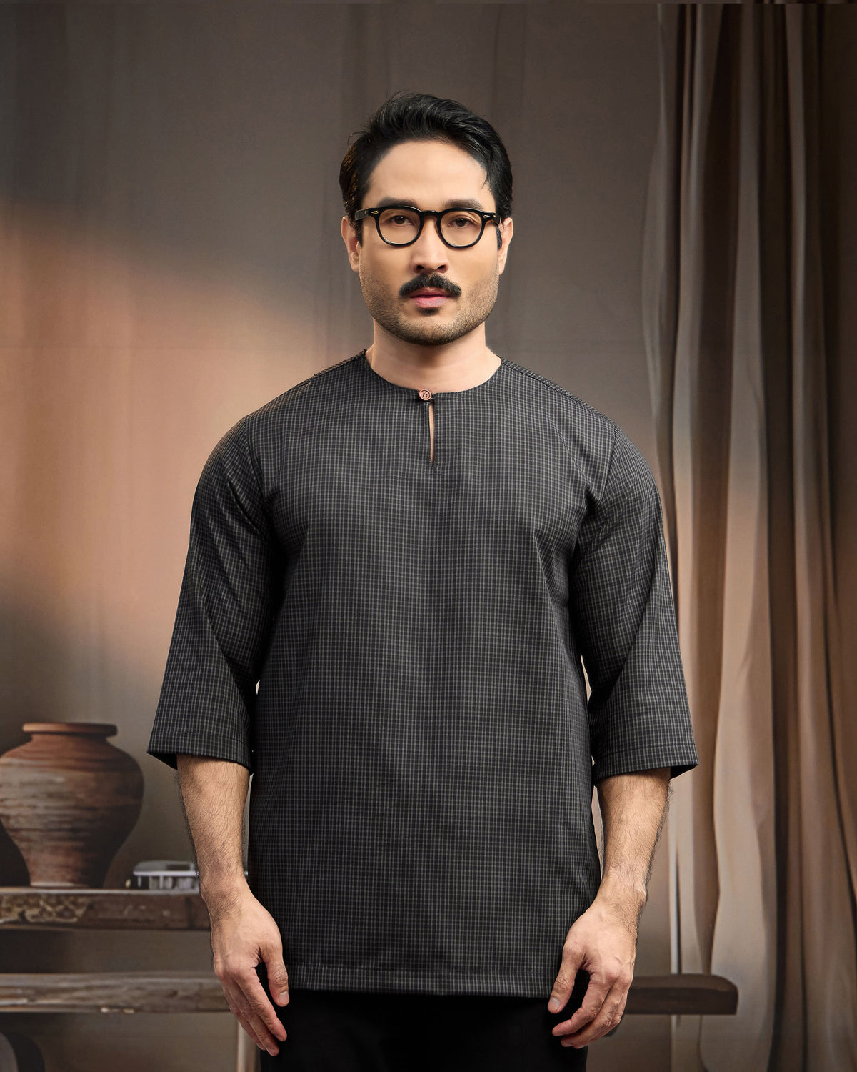 KURTA BAHARI (Checked) - BLACK