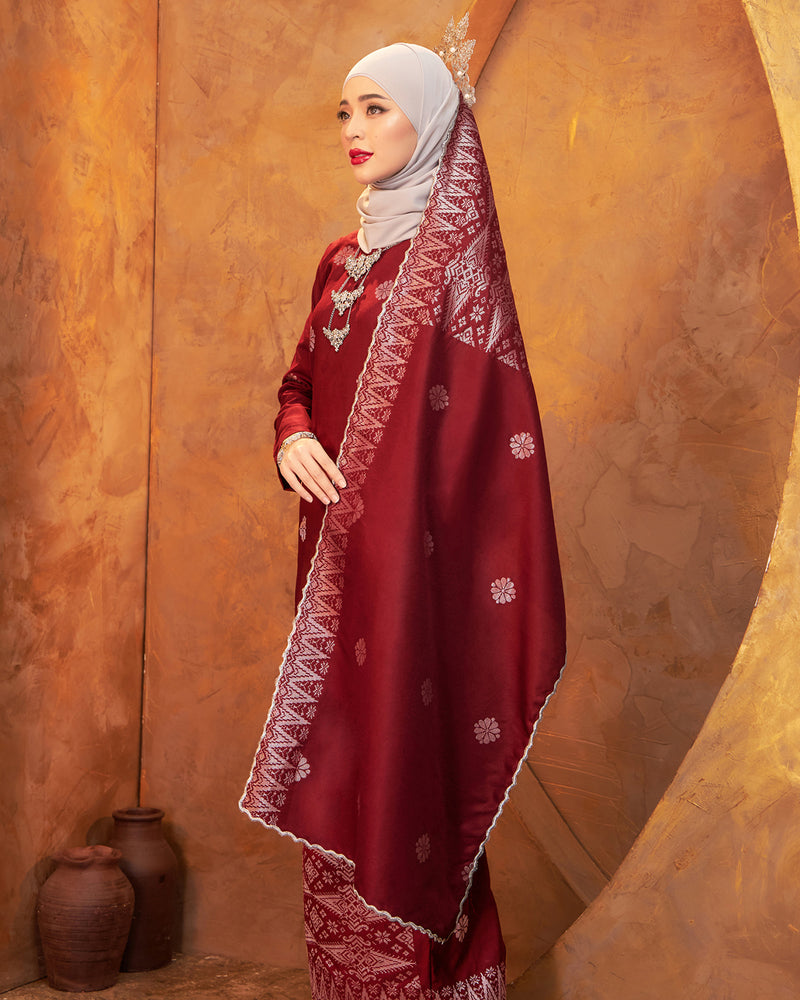 Selendang Songket | Maroon Silver (Thalia)