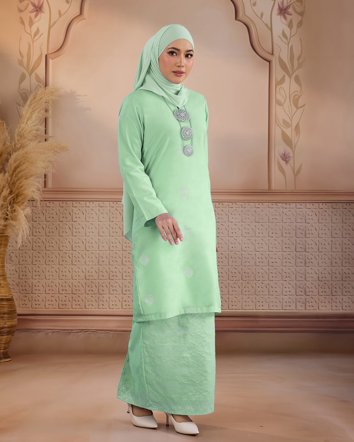 KURUNG LAYLA (MODEN) | MINT GREEN - SILVER