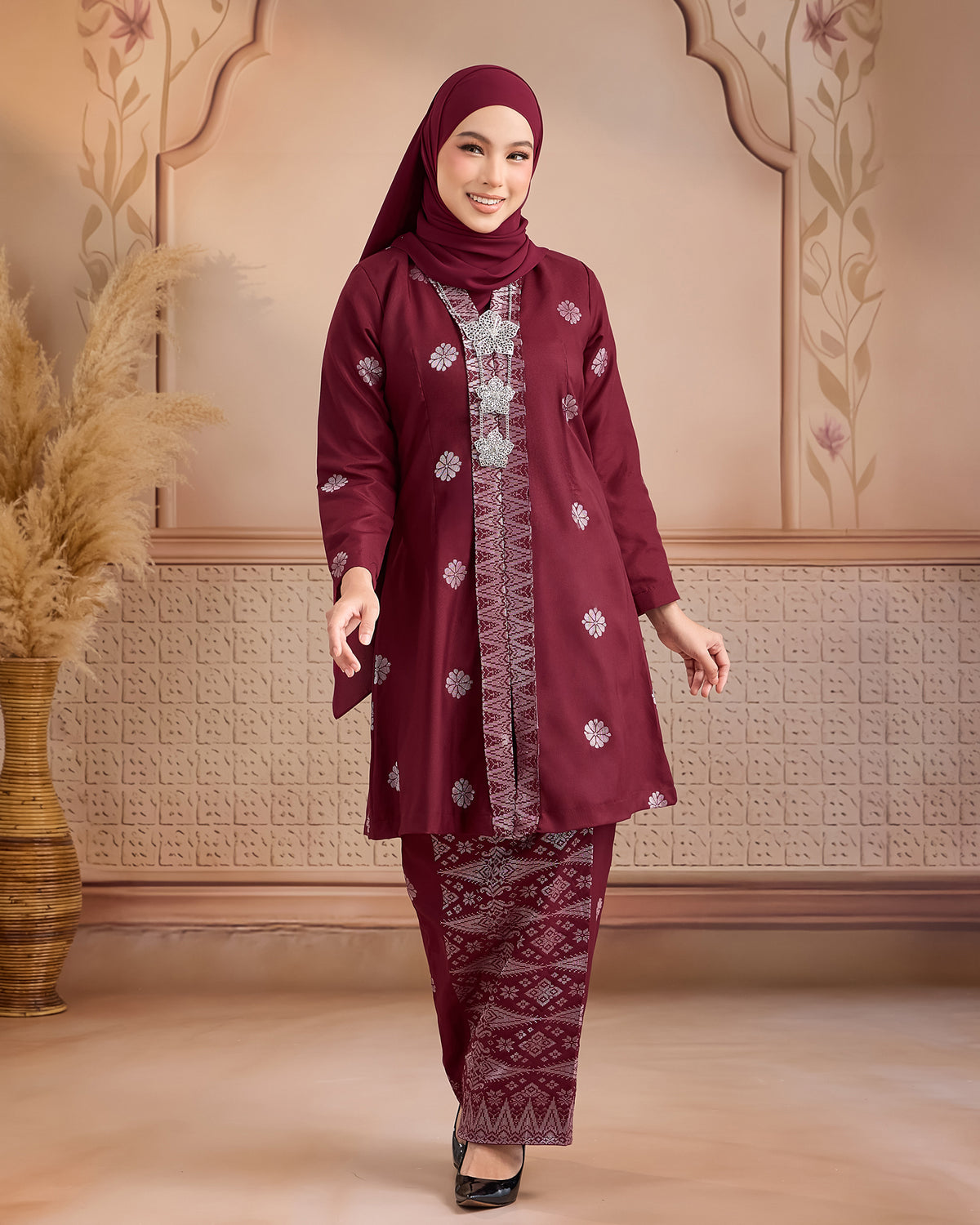 KURUNG ANGGUN (KEBAYA) | MAROON - SILVER