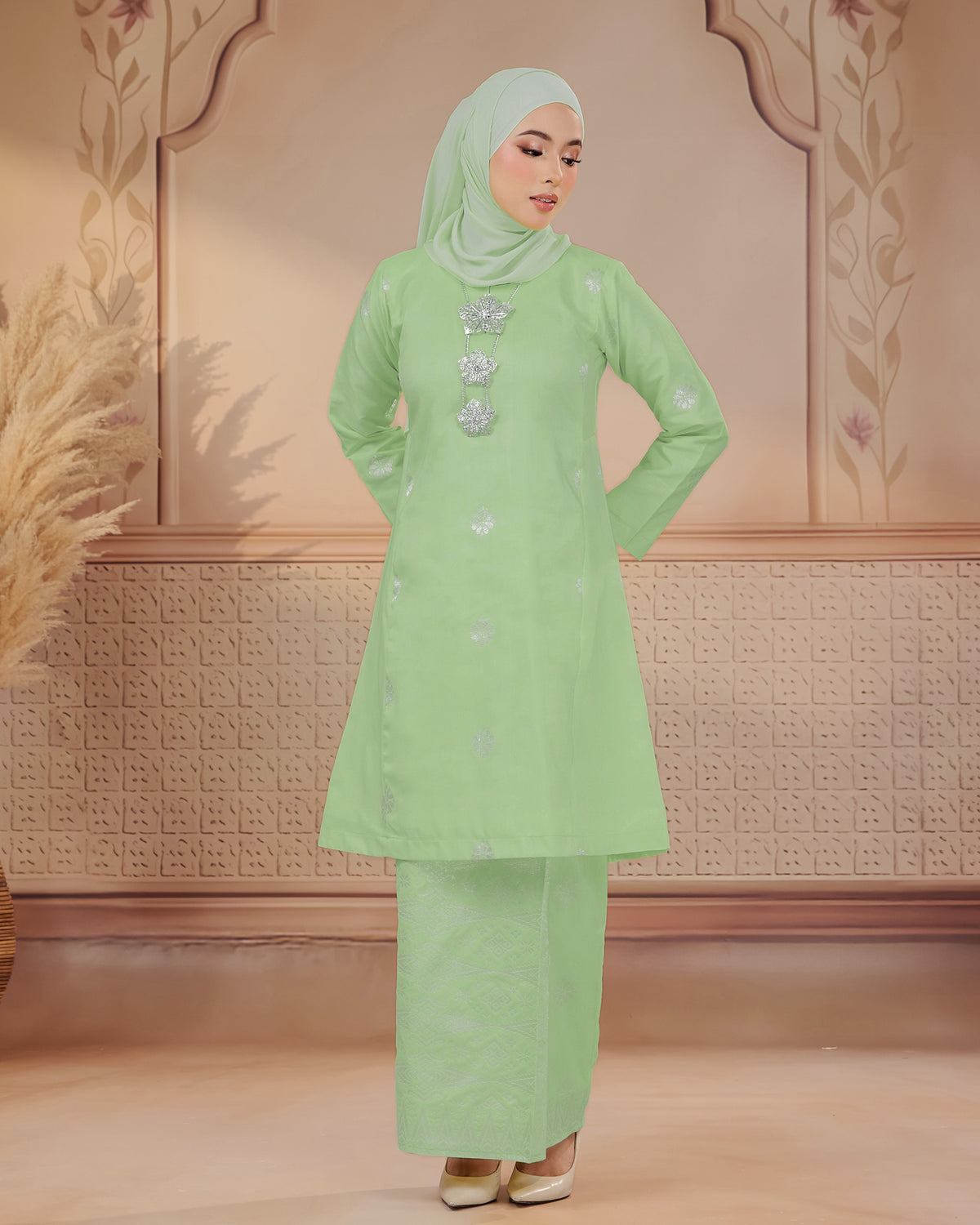 KURUNG SURAYA (PESAK GANTUNG) | MINT GREEN - SILVER