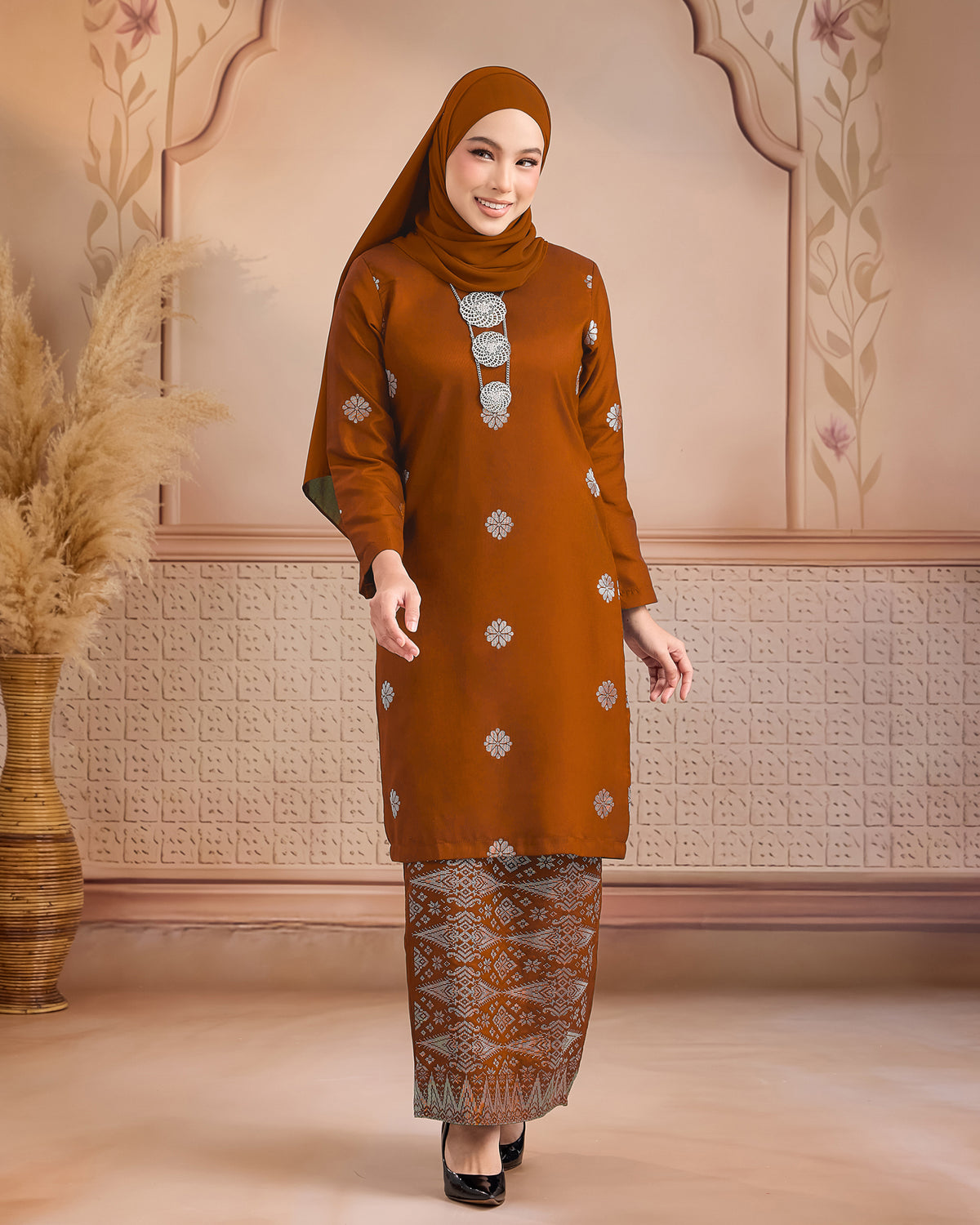 KURUNG LAYLA (MODEN) | BRICK ORANGE - SILVER