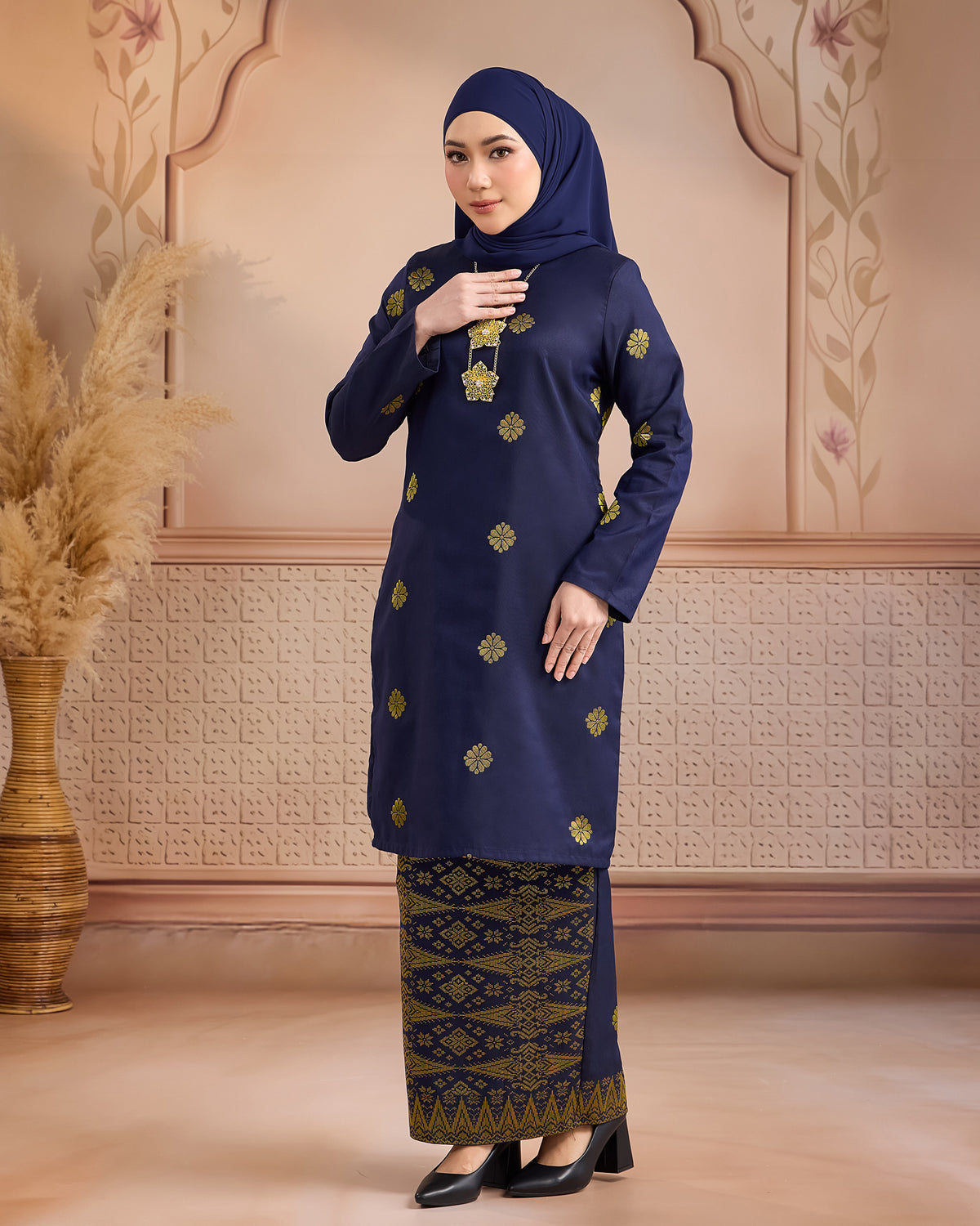 KURUNG LAYLA (MODEN) | NAVY BLUE - GOLD