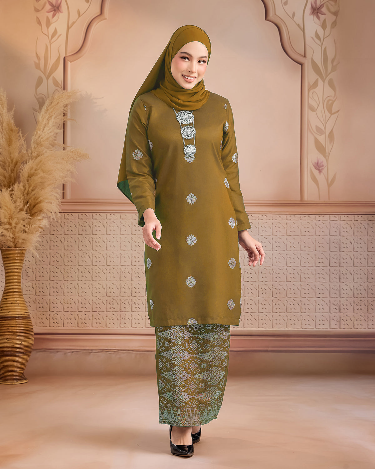 KURUNG LAYLA (MODEN) | OLIVE - SILVER