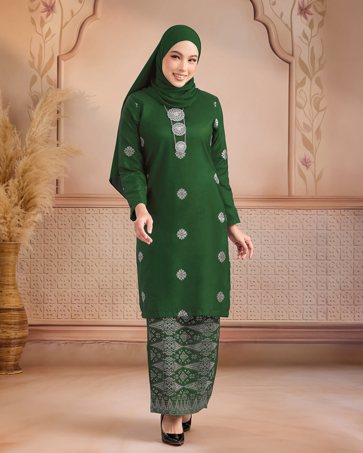 KURUNG LAYLA (MODEN) | GREEN - SILVER