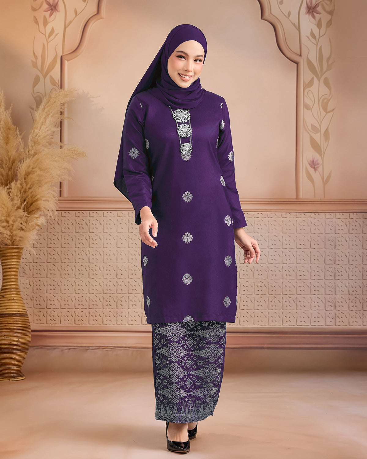 KURUNG LAYLA (MODEN) | PURPLE - SILVER