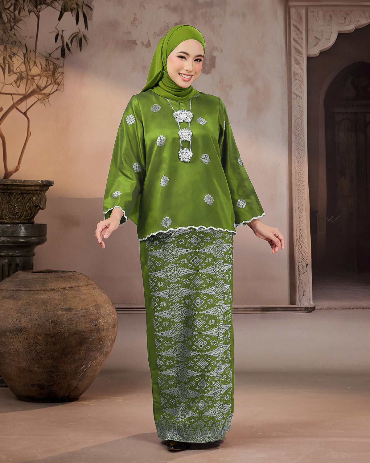 KURUNG RATNA (KEDAH SULAM) | OLIVE GREEN - SILVER