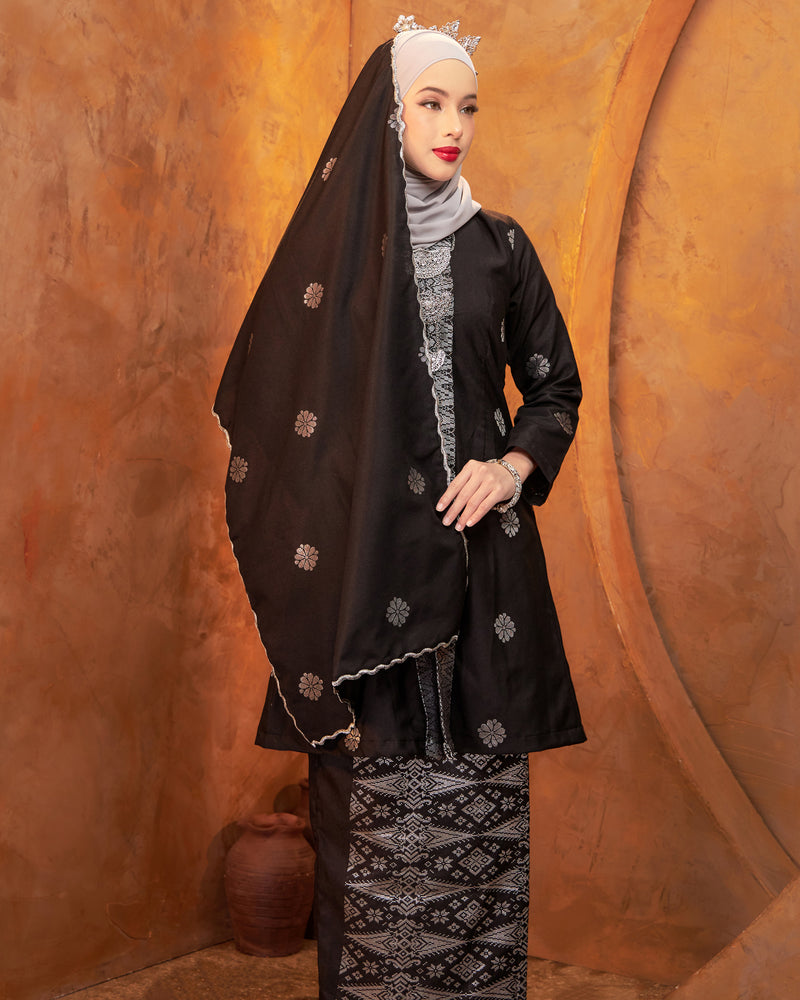 Selendang Songket | Black Silver (Suri)