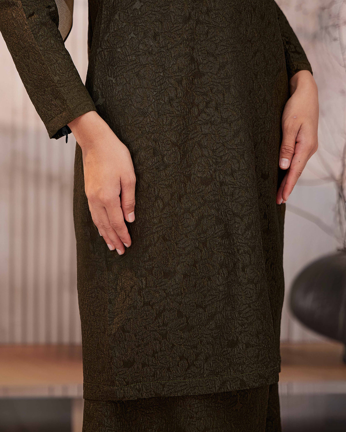 KURUNG ORKED (Moden) - Olive Green | Soft Premium Brocade