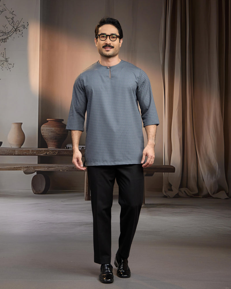 KURTA BAHARI (Checked) - TEAL BLUE