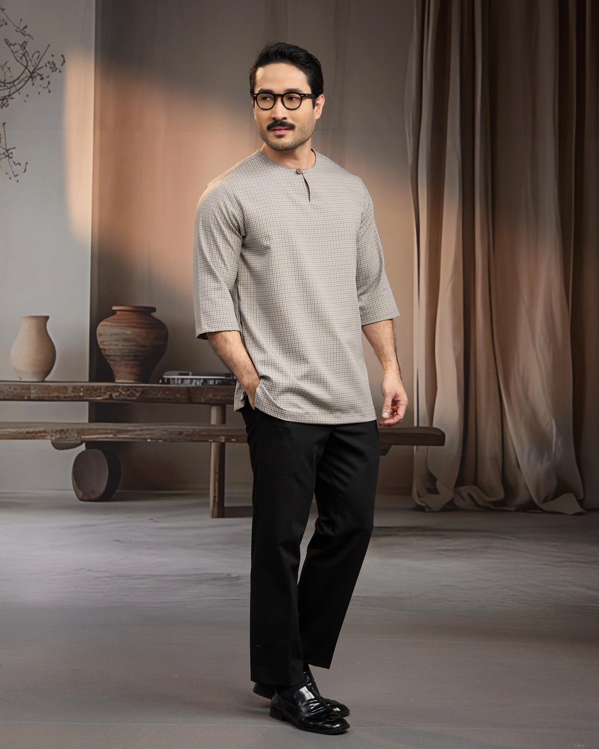 KURTA BAHARI (Checked) - GREY