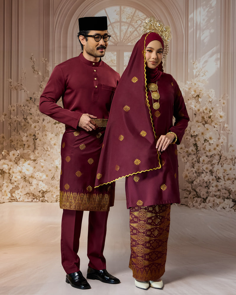 SEJIWHA SET C - BAJU MELAYU CEKAK MUSANG & KURUNG LAYLA | MAROON SILVER/GOLD