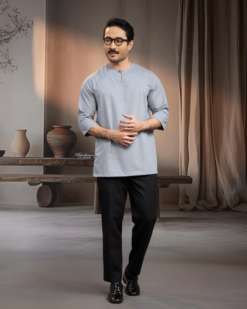 KURTA BAHARI (Checked) - SOFT BLUE