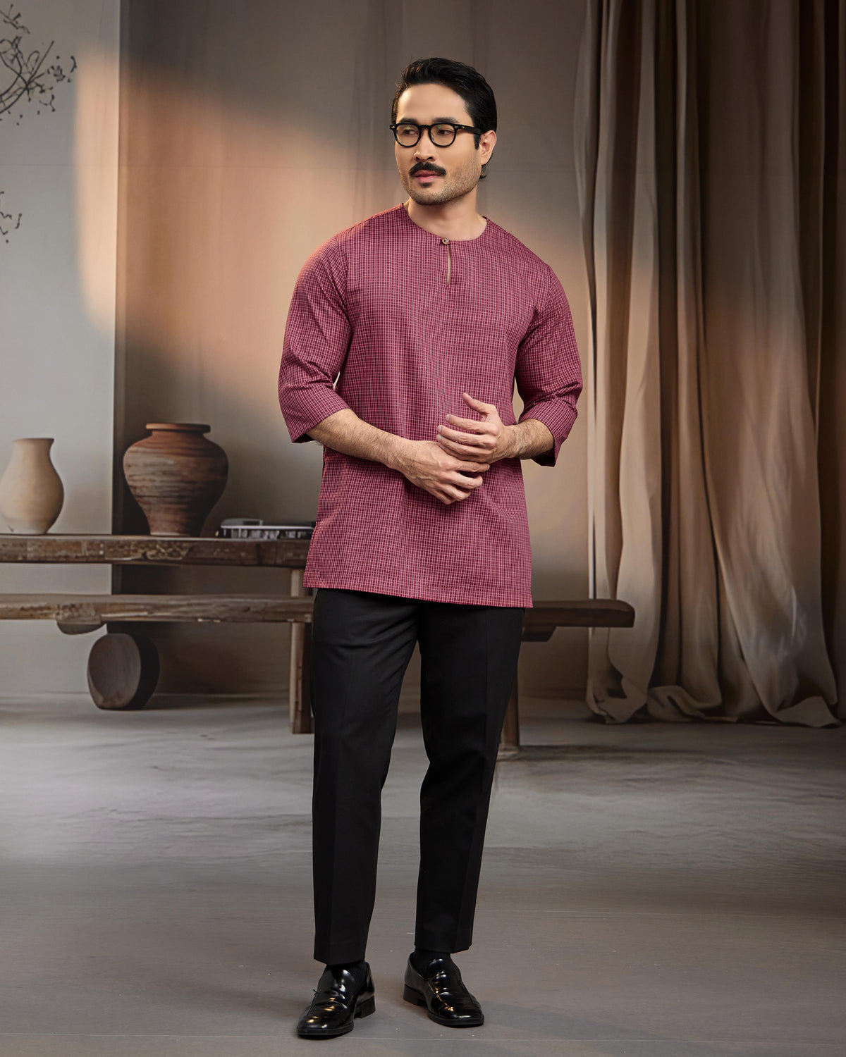KURTA BAHARI (Checked) - MAROON