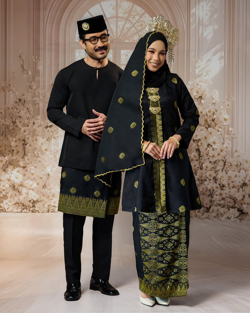 SEJIWHA SET B - BAJU MELAYU TELUK BELANGA & KURUNG KEBAYA | BLACK SILVER/GOLD