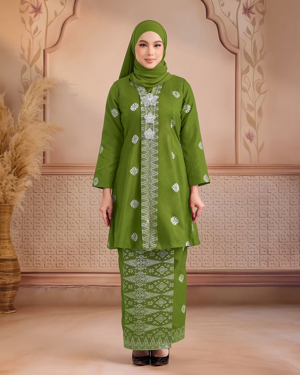 KURUNG ANGGUN (KEBAYA) | OLIVE GREEN - SILVER