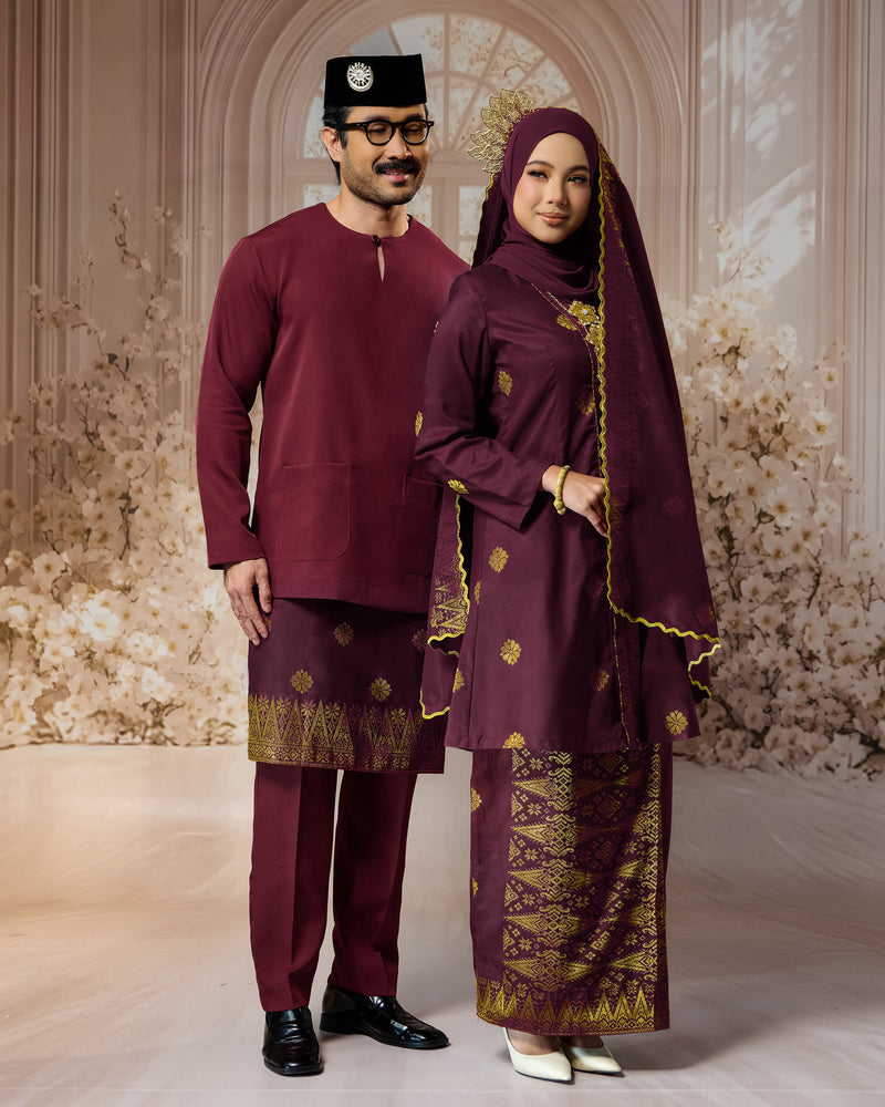 SEJIWHA SET B - BAJU MELAYU TELUK BELANGA & KURUNG KEBAYA | BURGUNDY SILVER/GOLD