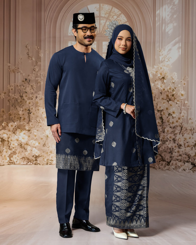 SEJIWHA SET B - BAJU MELAYU TELUK BELANGA & KURUNG KEBAYA | NAVY BLUE SILVER/GOLD