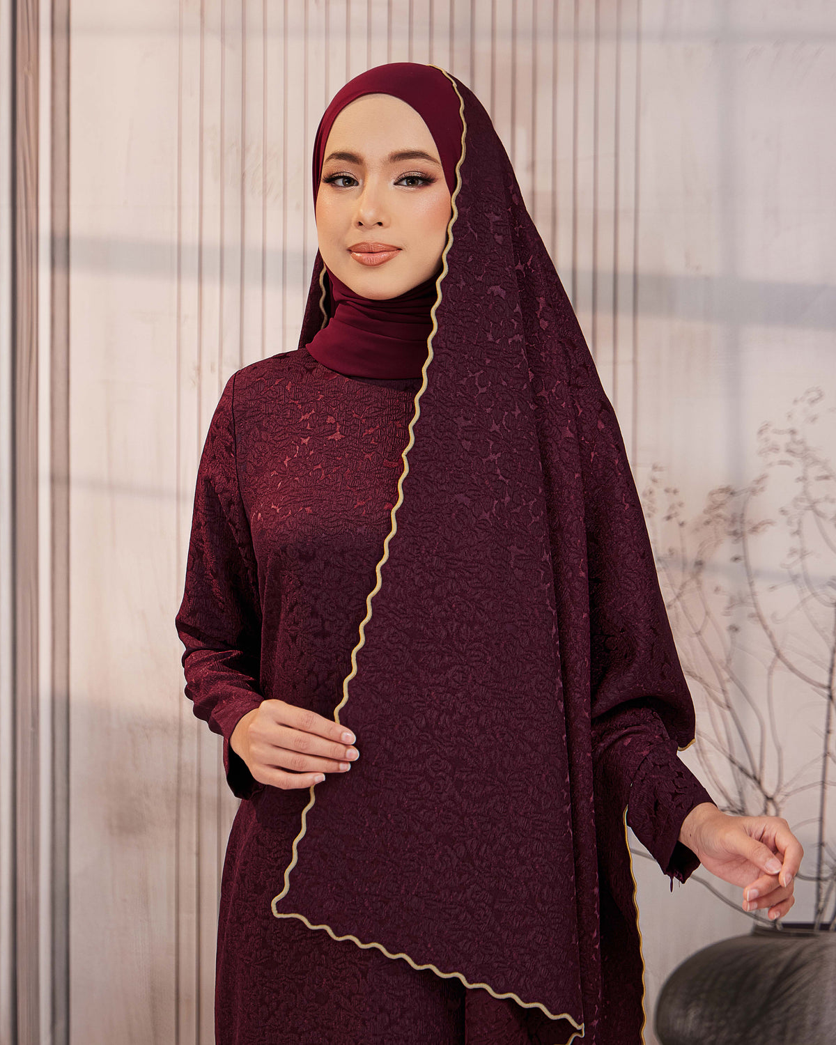 KURUNG ORKED (Moden) - Burgundy | Soft Premium Brocade