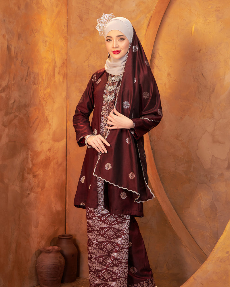 Selendang Songket | Burgundy Silver (Suri)