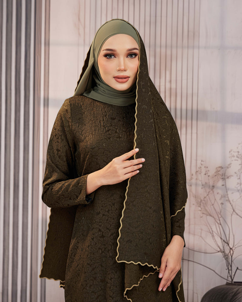 KURUNG ORKED (Moden) - Olive Green | Soft Premium Brocade