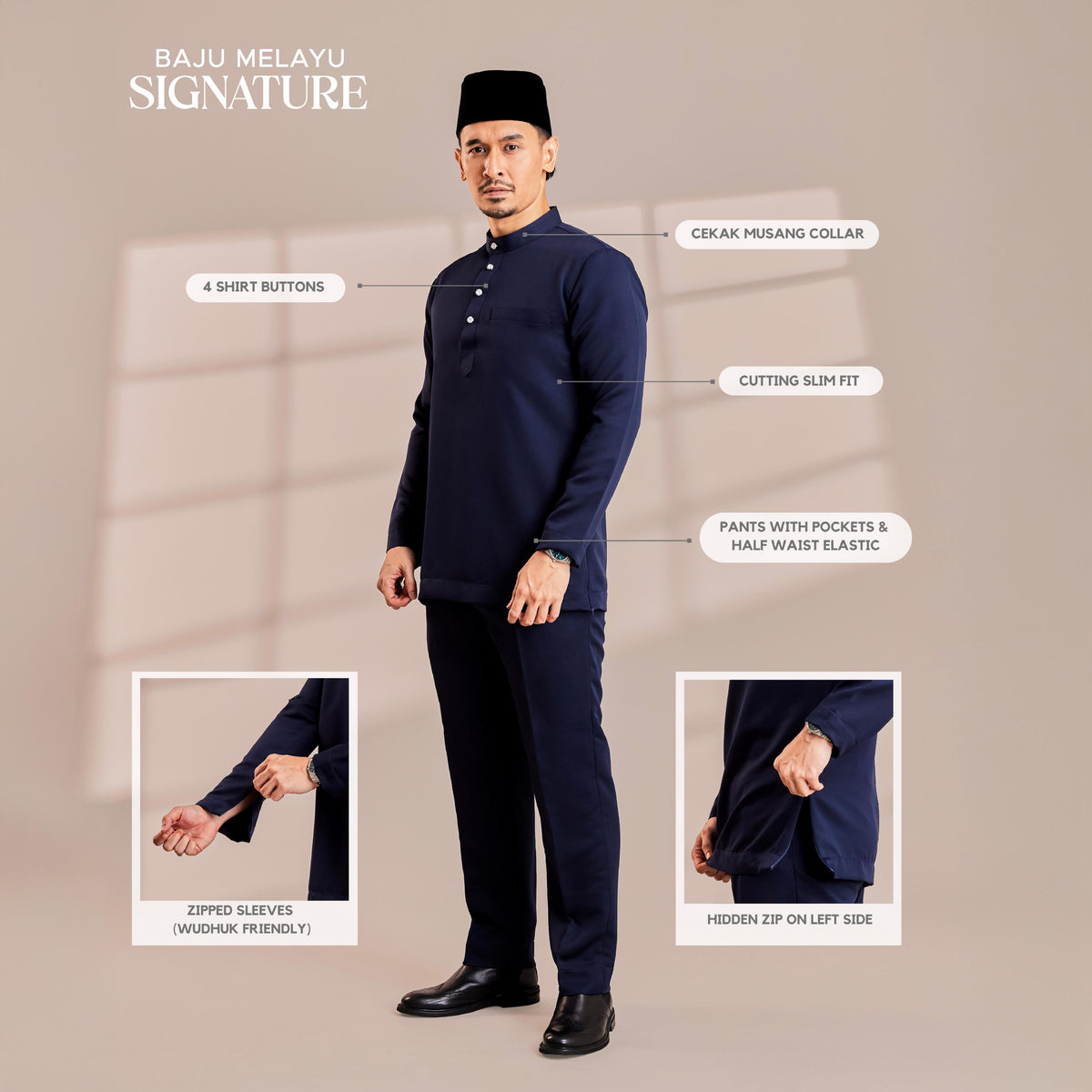 Clearance | BAJU MELAYU SIGNATURE - NAVY BLUE