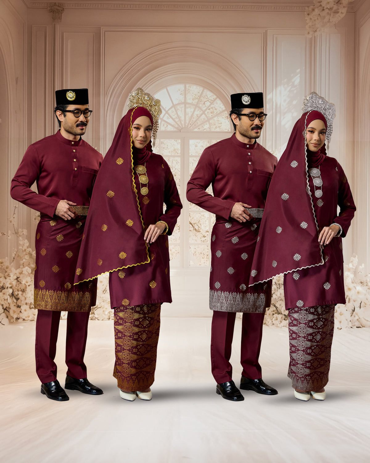 SEJIWHA SET C - BAJU MELAYU CEKAK MUSANG & KURUNG LAYLA | MAROON SILVER/GOLD