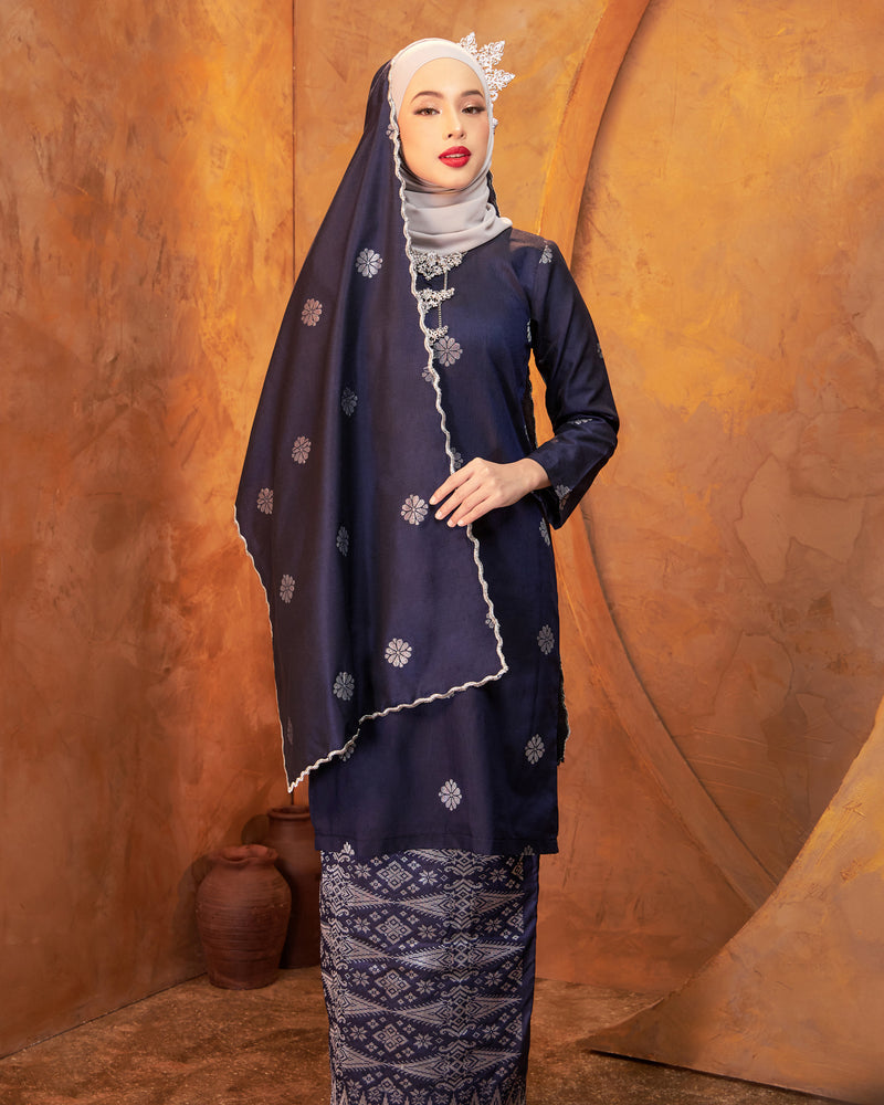 Selendang Songket | Navy Blue Silver (Suri)