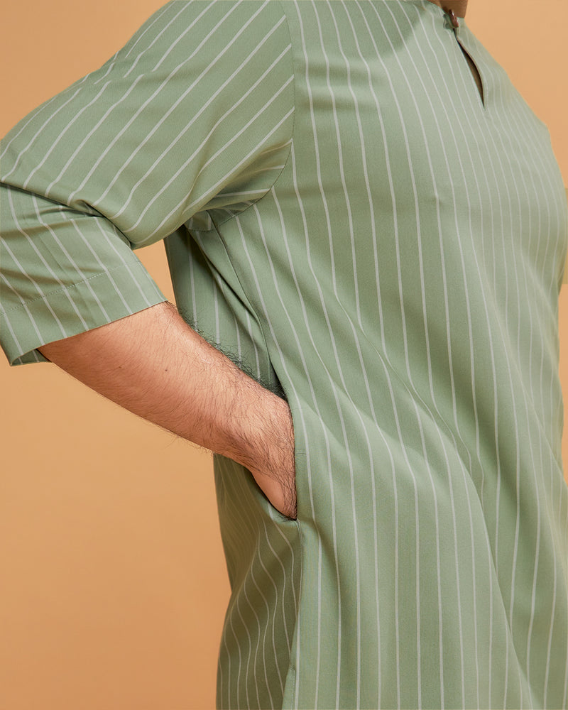 KURTA HADI (STRIPES) - DUSTY GREEN