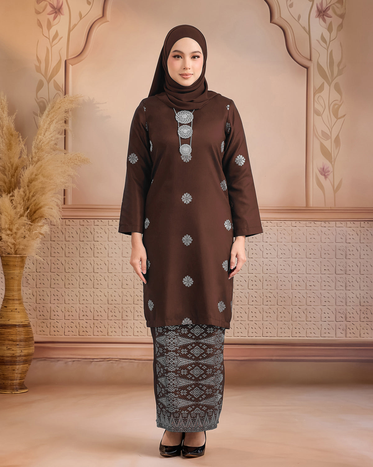 KURUNG LAYLA (MODEN) | BROWN - SILVER