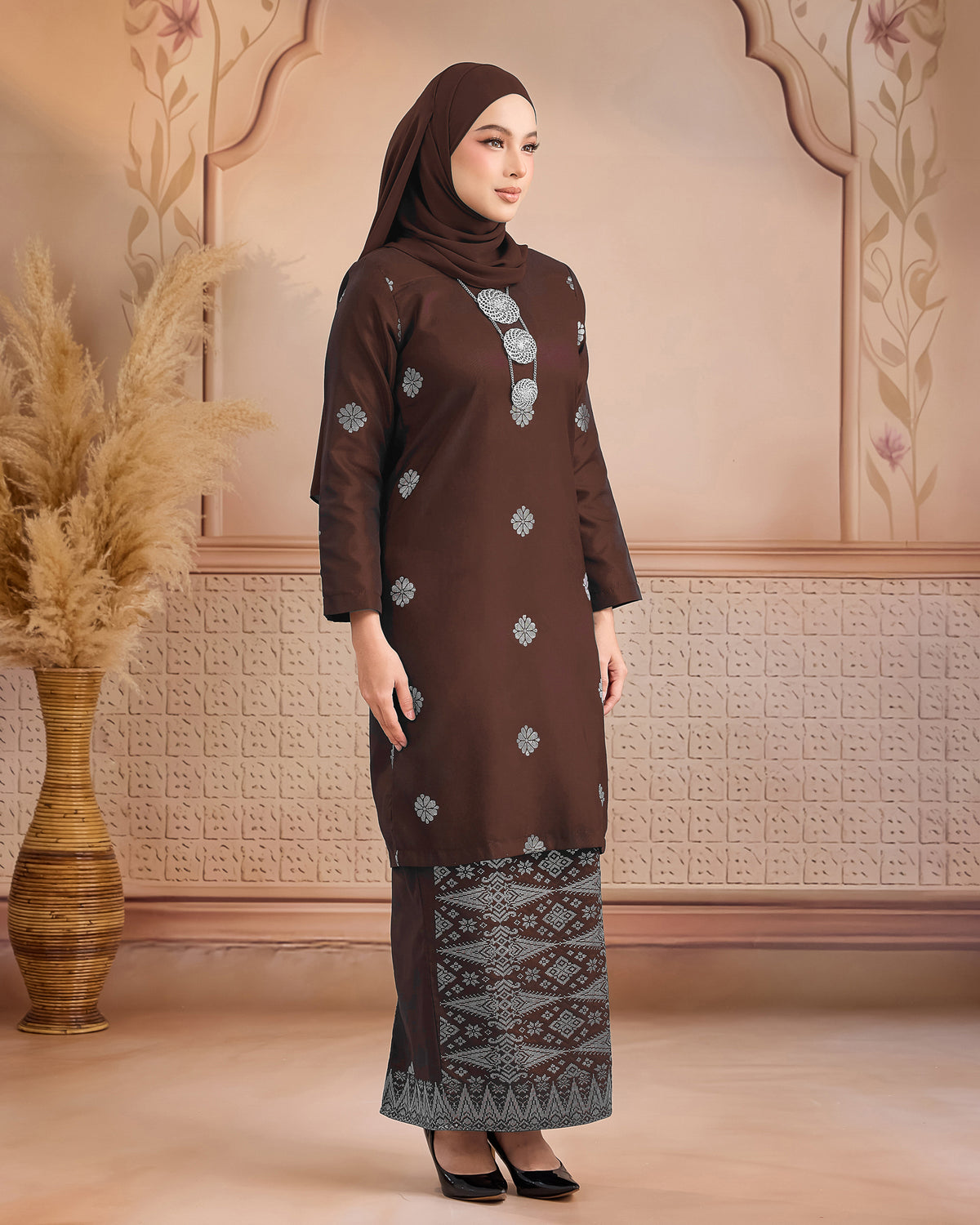 KURUNG LAYLA (MODEN) | BROWN - SILVER