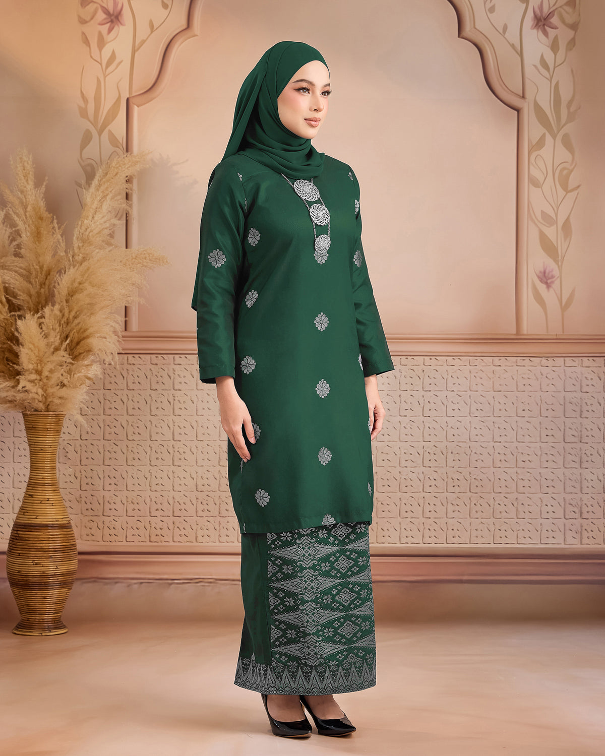 KURUNG LAYLA (MODEN) | EMERALD GREEN - SILVER