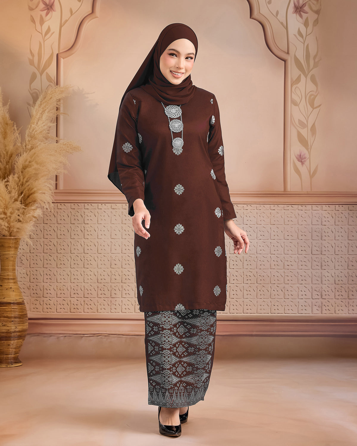 KURUNG LAYLA (MODEN) | BROWN - SILVER