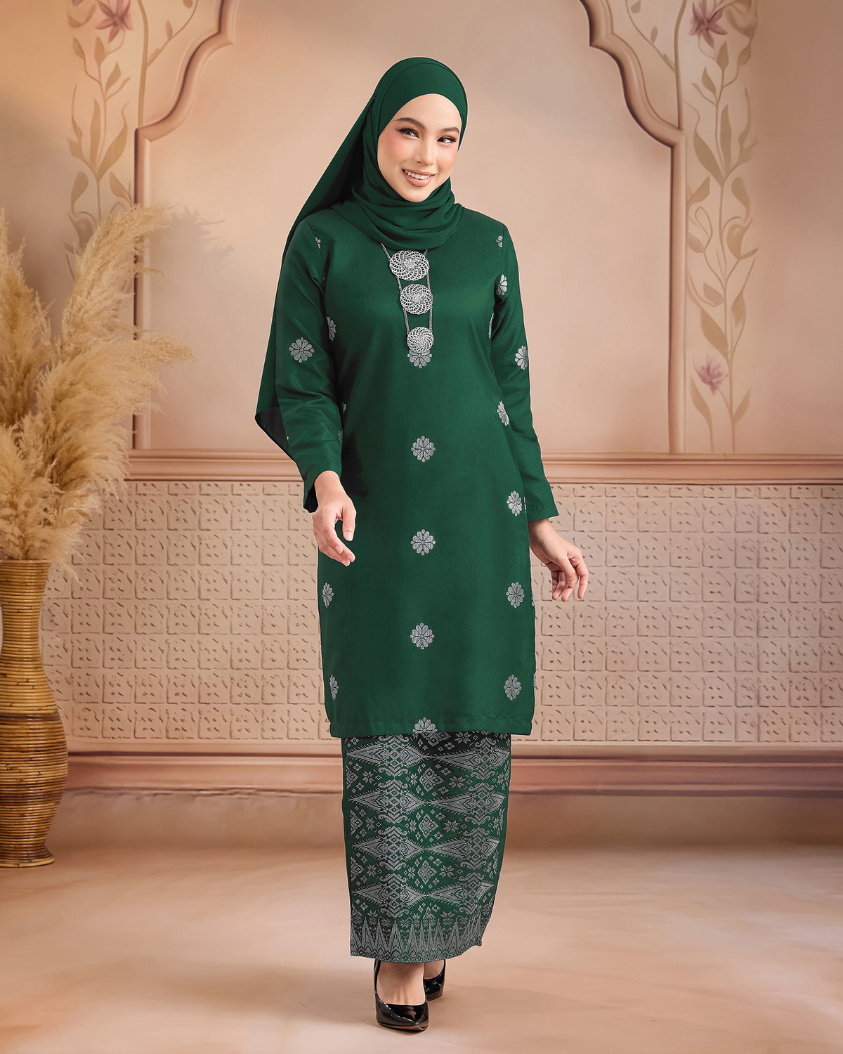 KURUNG LAYLA (MODEN) | EMERALD GREEN - SILVER