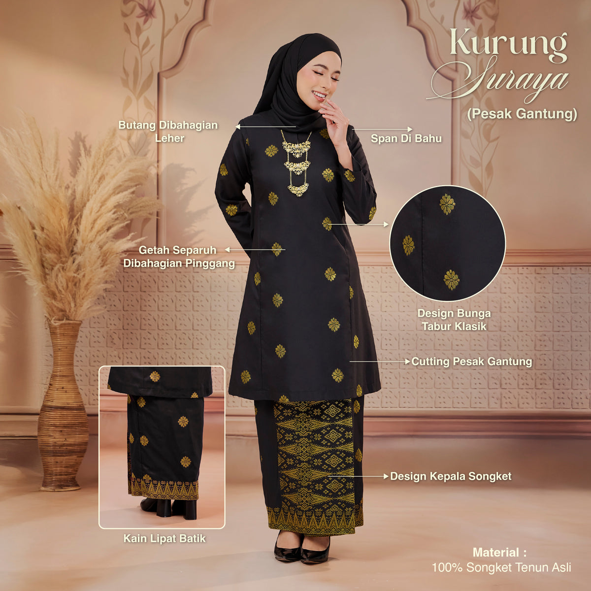 KURUNG SURAYA (PESAK GANTUNG) | BLACK - SILVER