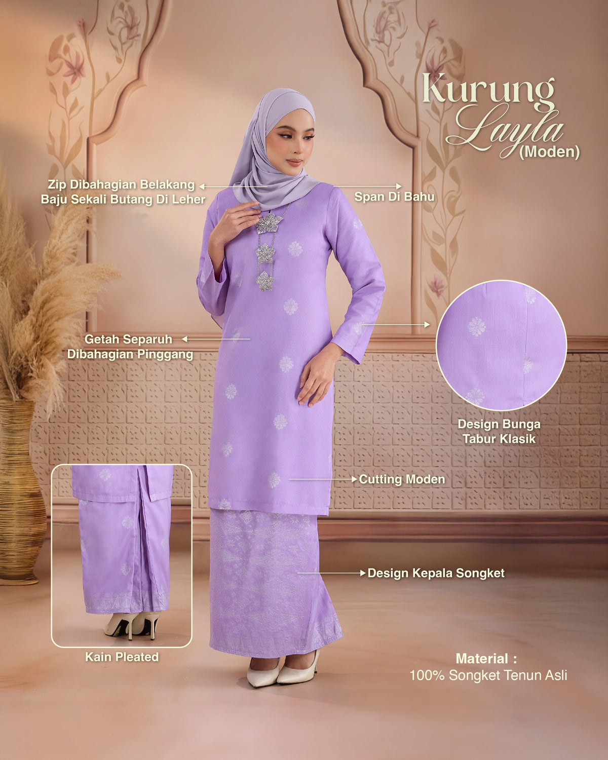 KURUNG LAYLA (MODEN) | OLIVE - SILVER