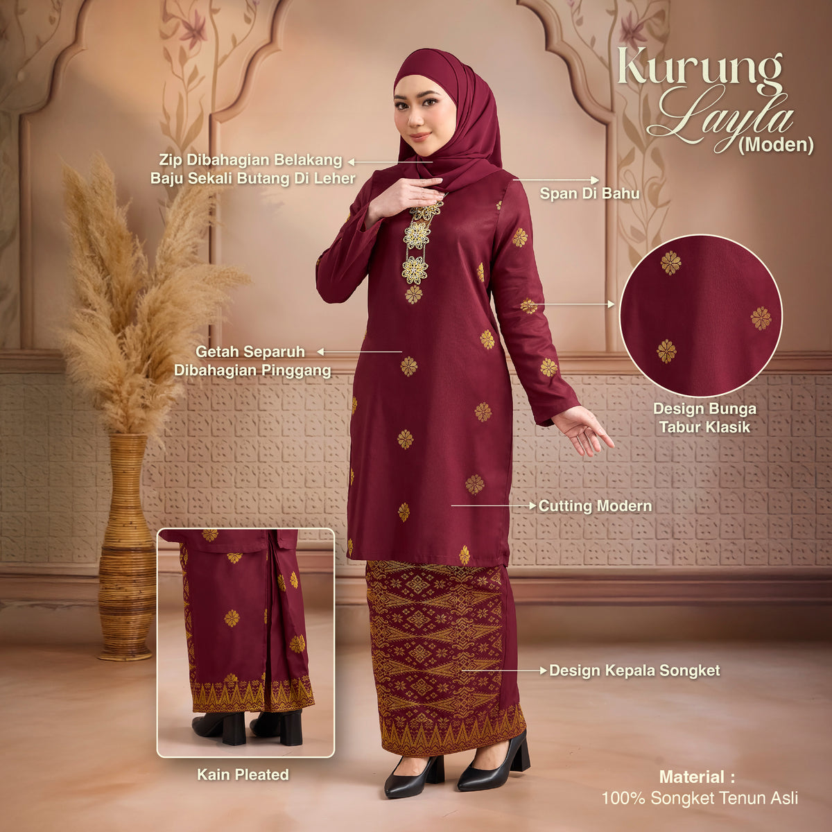 KURUNG LAYLA (MODEN) | OFF WHITE - GOLD