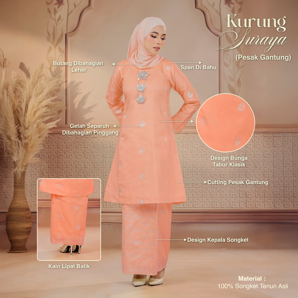 KURUNG SURAYA (PESAK GANTUNG) | PEACH - SILVER