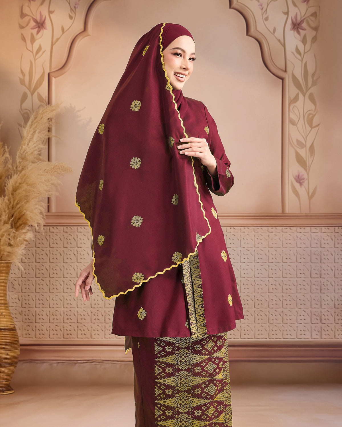 Selendang Songket | Maroon Gold (Suri)